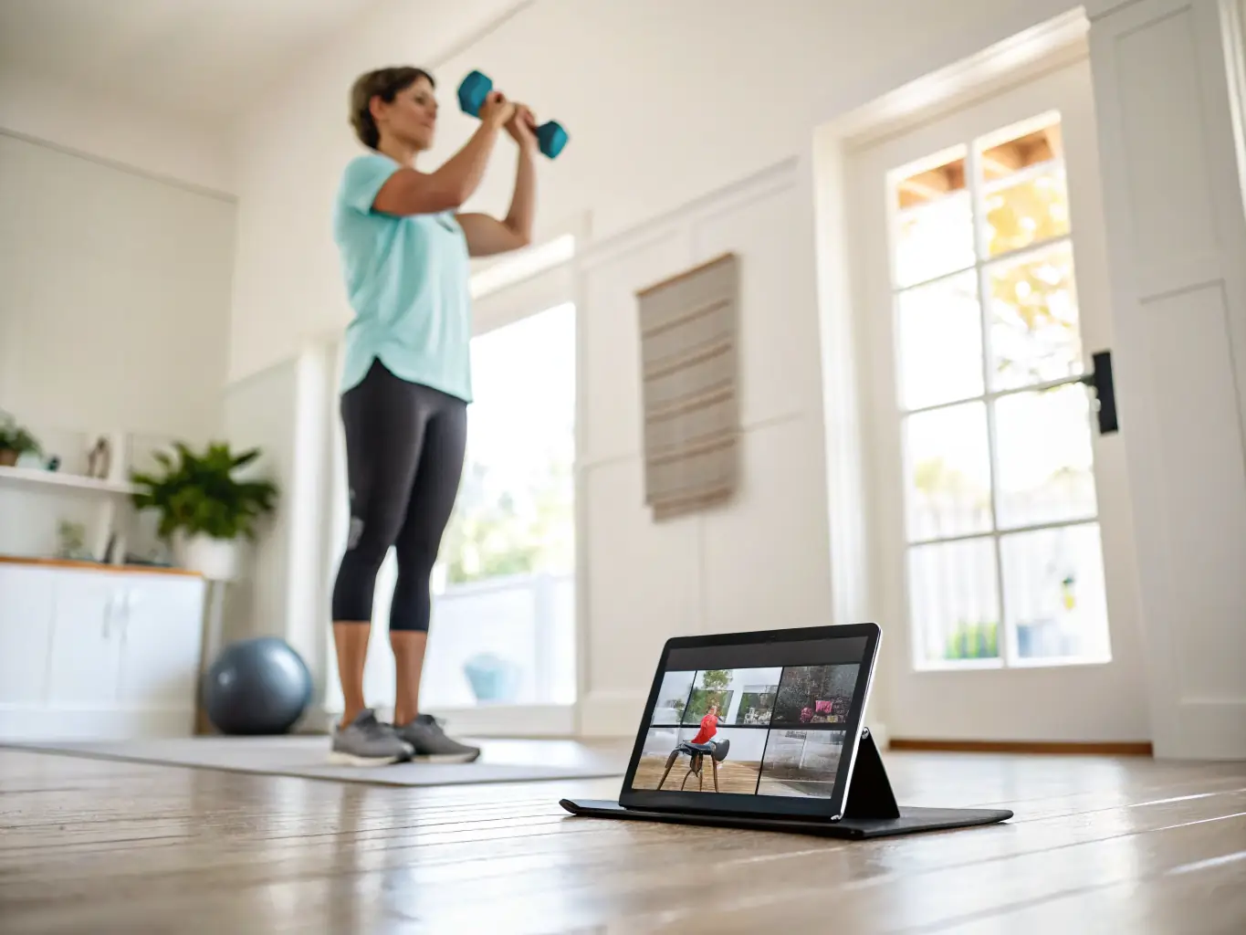 A client confidently performing a strength training exercise with a trainer spotting them, highlighting the trust and safety built during sessions.